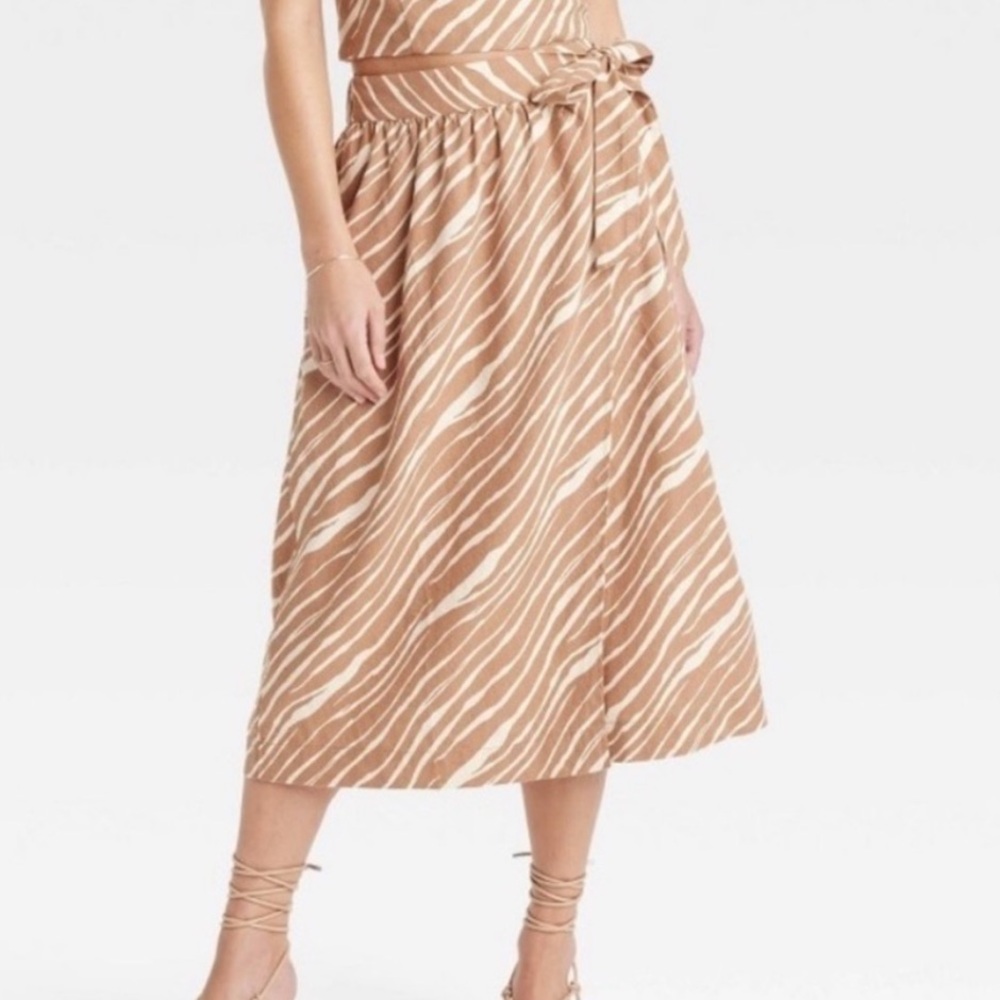 A New Day Linen blend faux wrap skirt
